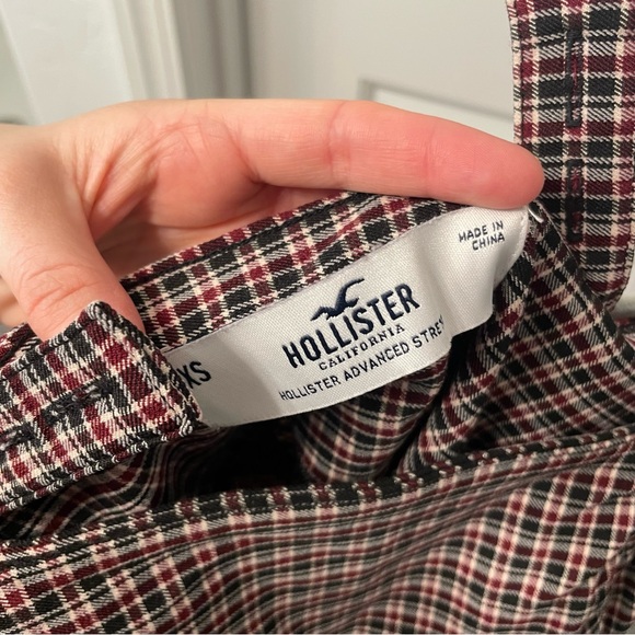 Hollister Red Black Retro Plaid Preppy Square Neck Slit Party Mini Dress XS - Picture 13 of 14